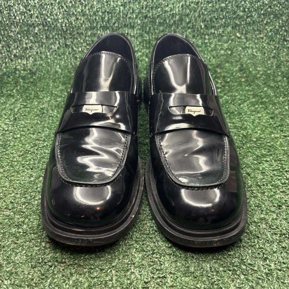 Salvatore Ferragamo Patent Leather Penny Loafers Dress Shoes Black Womens 10‎ C